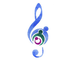 Painting of treble clef incorporating parents and a child